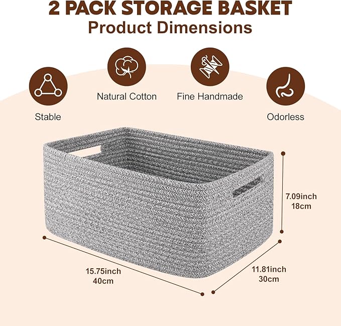 OIAHOMY Storage Basket for Shelves, Closet Cube Storage Bins Baskets for - Image 2