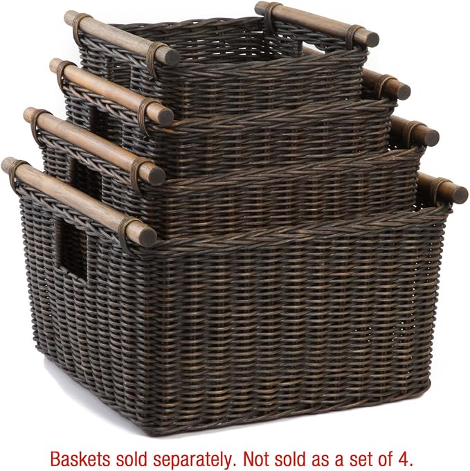 The Basket Lady Deep Pole Handle Wicker Storage Basket, 13.5 in L x 14 in W x 9 - Image 4
