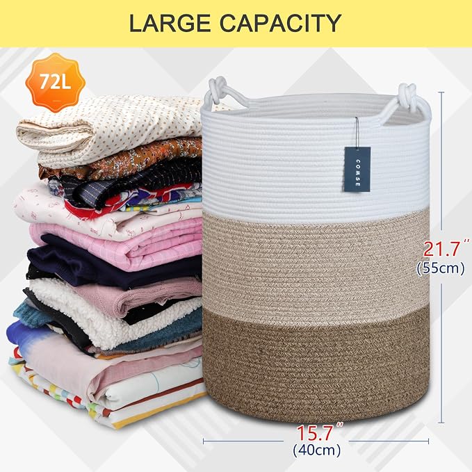 COMSE Extra Large Blanket Basket, Tall Woven Storage Basket, Nursery Hamper - Image 3