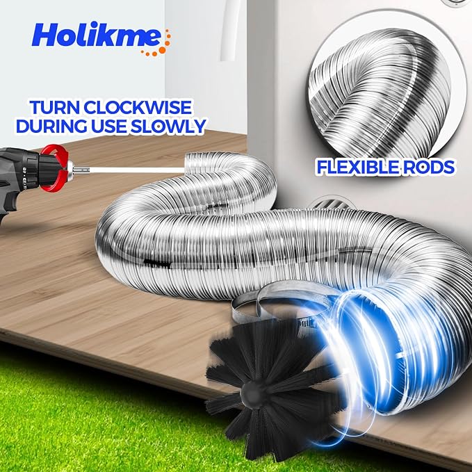 Holikme 16 Feet Dryer Vent Cleaner Kit, Lint Remover, Fireplace Chimney Brushes - Image 2