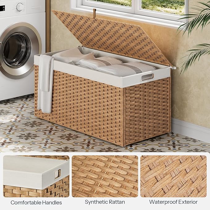 HOOBRO Storage Basket with Lid, 52.8 Gallon Wicker Basket, Handwoven Blanket - Image 6
