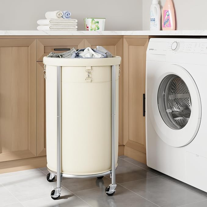 ELYKEN Laundry Hamper with Wheels, 110L Rolling Laundry Basket, Round Laundry - Image 2