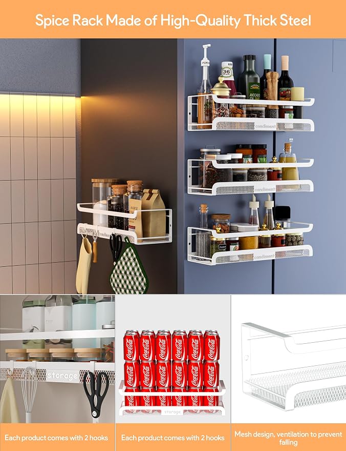Spice Rack Wall Mount with Hooks - Image 5