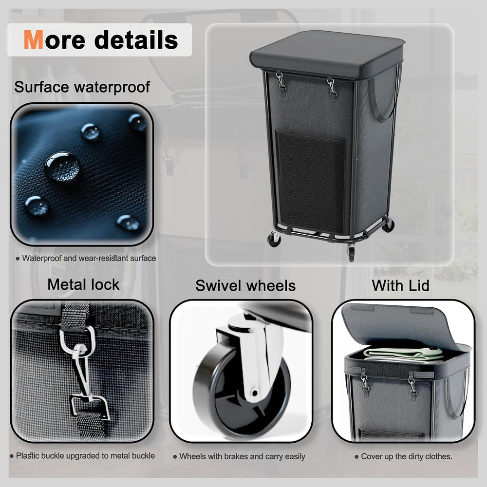 Laundry Basket with Lid and Wheels Rolling Laundry Basket, Removable Laundry ...