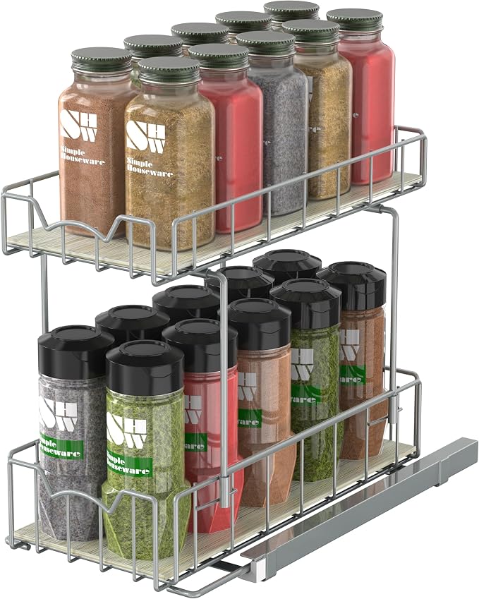 Simple Houseware 2-Tier Spice Rack Slide Out Wire Basket Drawer Organizer by SimpleHouseware