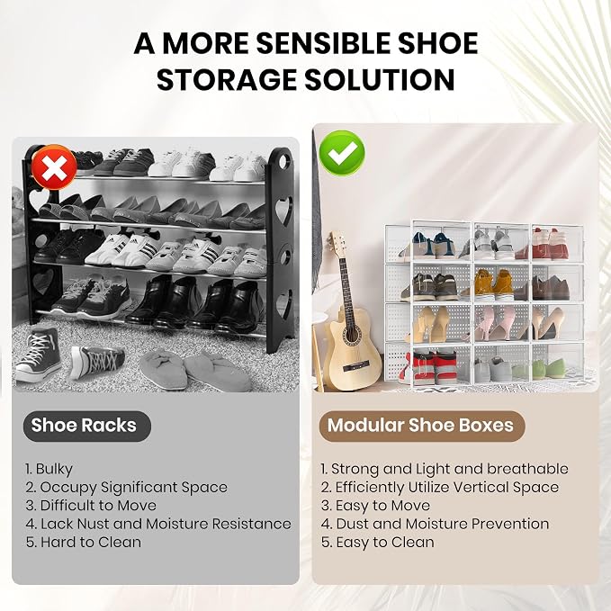 12 Pack XXX-Large Modular Clear Plastic Stackable Shoe Storage Organizer - Image 6