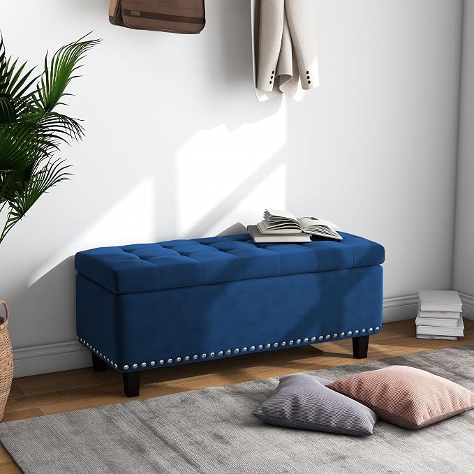 Ottoman with Storage, Storage Ottoman Bench with Button-Tufted, Upholstered End by DREAMSIDEA