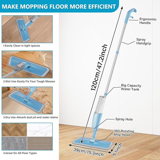 Spray Wet Mops for Hardwood Floors- MEXERRIS Microfiber Dust Dry Mop - Image 3