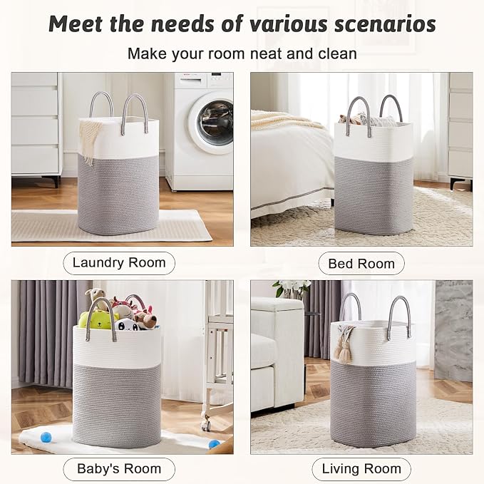Laundry Basket, Woven Cotton Rope Laundry Hamper, Versatile Storage - Image 5