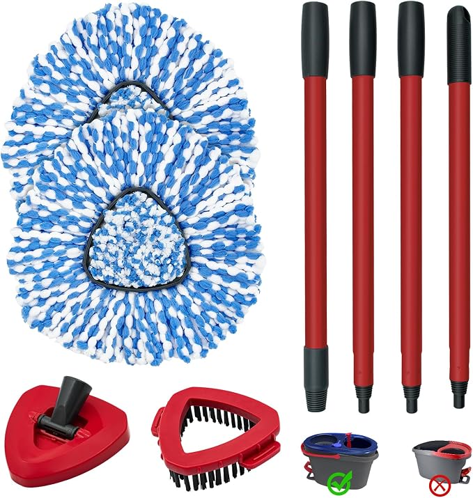 Spin Mop Handle, Mop Heads Replacements, Scrubber Mop Head and Mop Base by ProfessionalCleaningSupplier