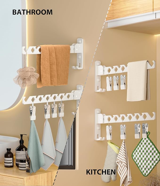 Wall Mount Coat Hanger Holder White Clothes Drying Organizer Rack Garment Hooks - Image 3