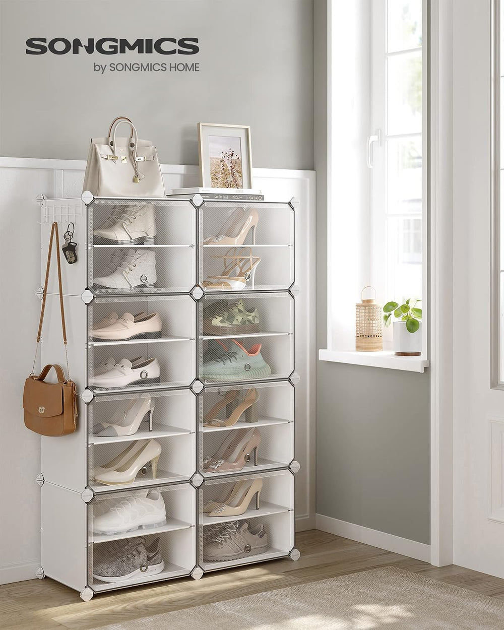 SONGMICS Shoe Rack, 8-Tier with Doors, 32-Pair Storage Cabinet