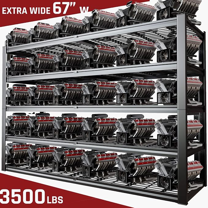 68" W Garage Shelving Heavy Duty, 5 Tier Garage Shelves, Adjustable Storage - Image 4