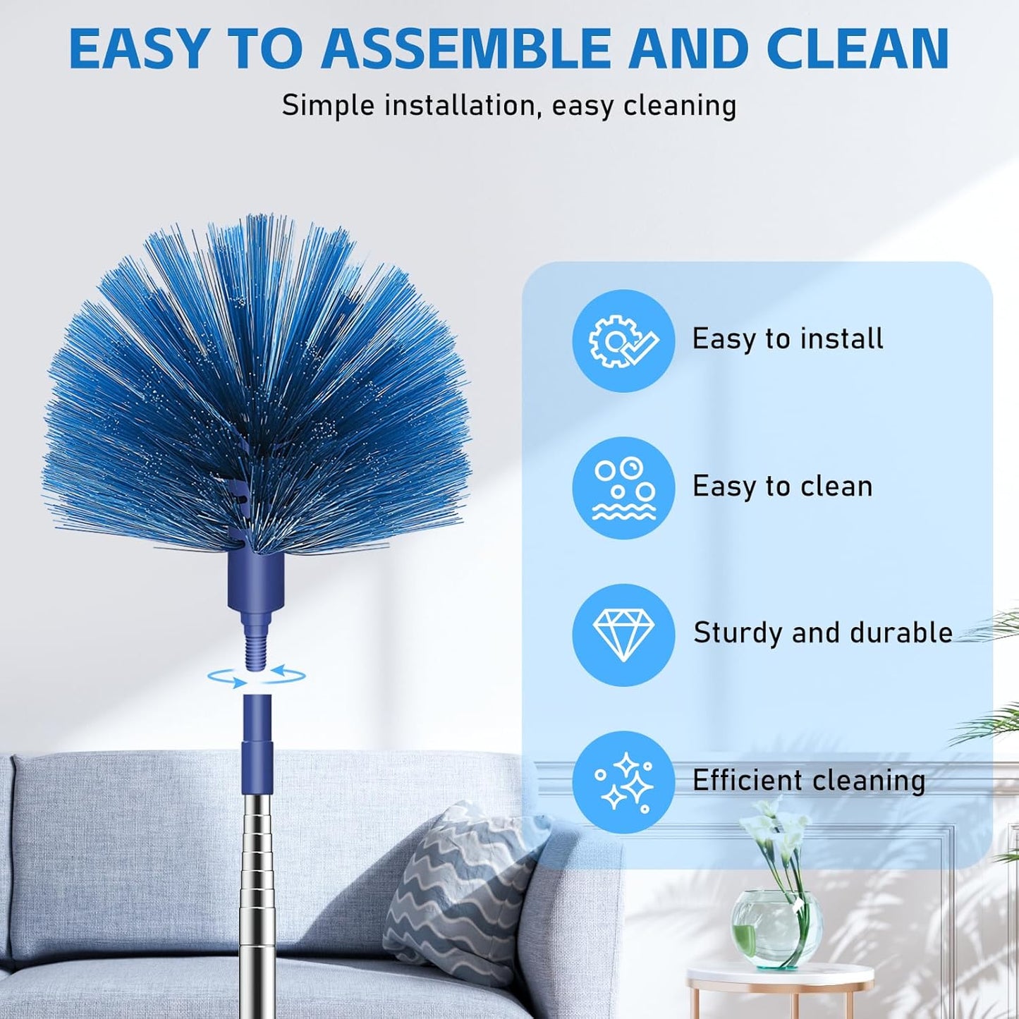 SetSail Cobweb Duster with Extension Pole, Retractable Dusters for Cobweb Cleaning 81-inch Long Handle Ceiling Fan Spider Web Brush for Outdoor Indoor High Ceilings