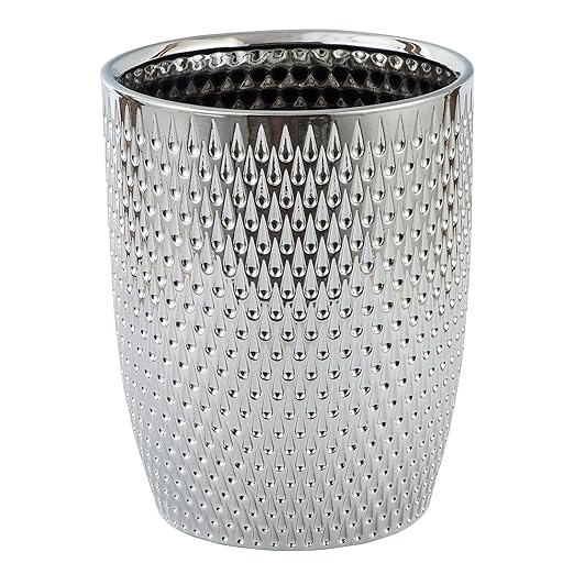 Modern Round Silver Small Trash Can Wastebasket, Garbage Container Bin by BASDHE