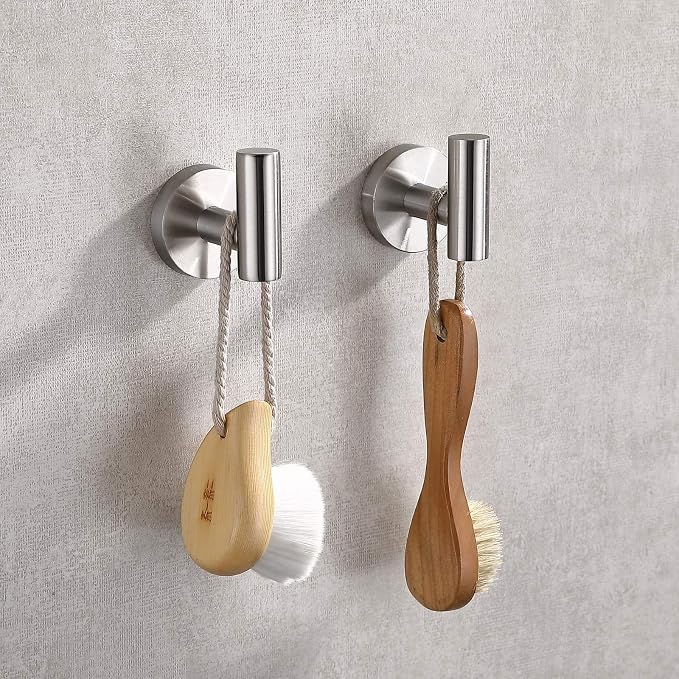 TASTOS Bathroom Towel Hooks Brushed Nickel, 2 Pack Stainless Steel Robe Coat - Image 2