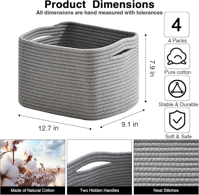 Small Storage Baskets for Organizing, Woven Storage Baskets for Shelves - Image 2