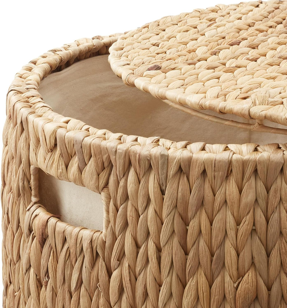 Casafield Round Rolling Storage Basket with Lid - Natural, Handwoven Water Hy...