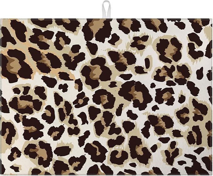 Brown Leopard Dish Drying Mat for Kitchen Counter Microfiber Absorbent Dish by VisittheDuibelproduct