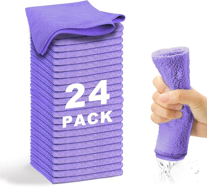 Microfiber Cleaning Cloth-24Pcs Ultra Soft Highly Absorbent Rags by WEAWE