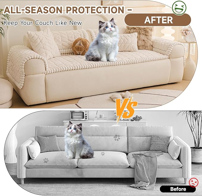 OTOB Pet Couch Covers for 3 Cushion Couch Sofa, Washable & Non Slip Fuzzy Plush - Image 2