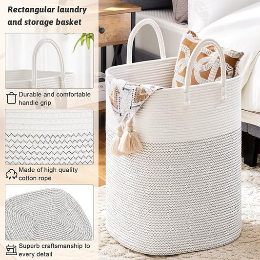 Laundry Basket, Woven Cotton Rope Laundry Hamper, Versatile Storage - Image 2