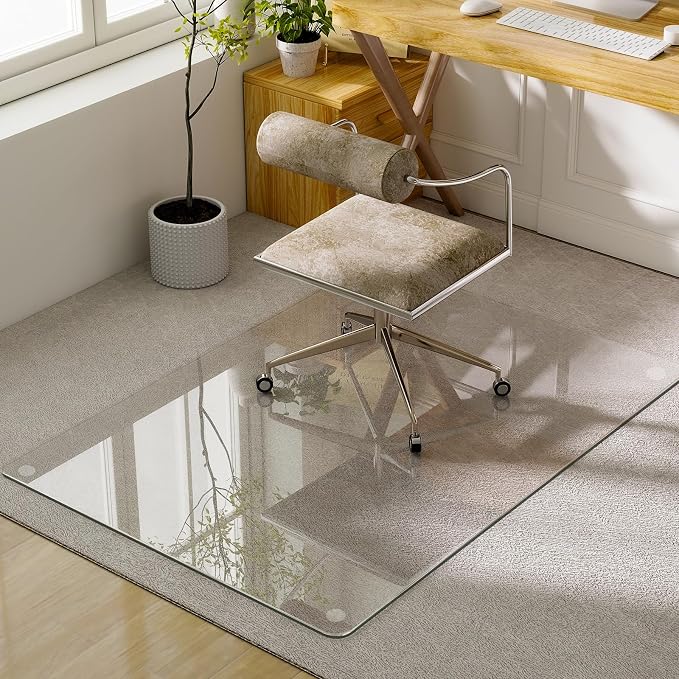 GLSLAND 47"x32" Tempered Glass Chair Mat Heavy-Duty Floor Protector by GLSLAND