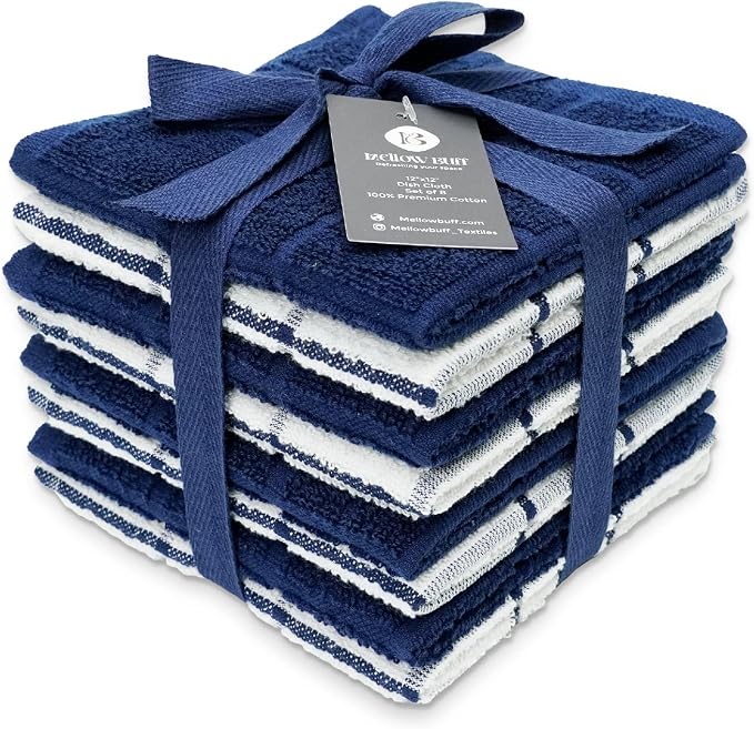 100% Cotton Terry Dish Cloth & Dish Towel, 6 Pack, Super Soft and Absorbent by Ecotribe