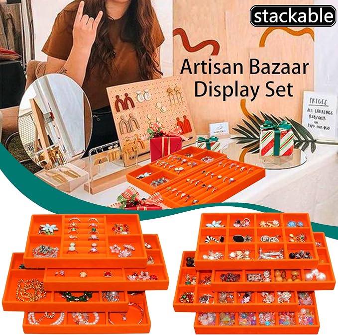 Jewelry Organizer Tray Stackable Velvet Jewelry Trays Drawer Inserts Earring - Image 8