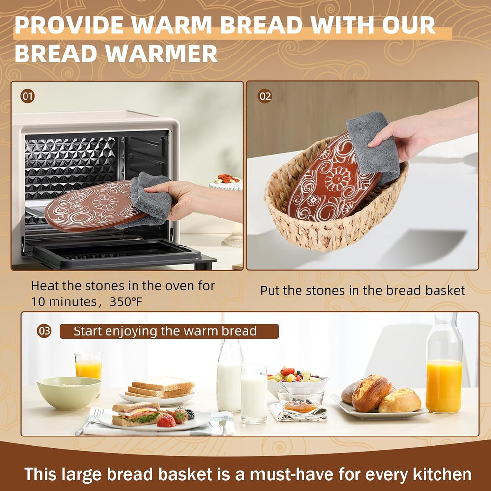 Bread Warmer Basket with Stone, Bread Baskets for Serving Tortilla