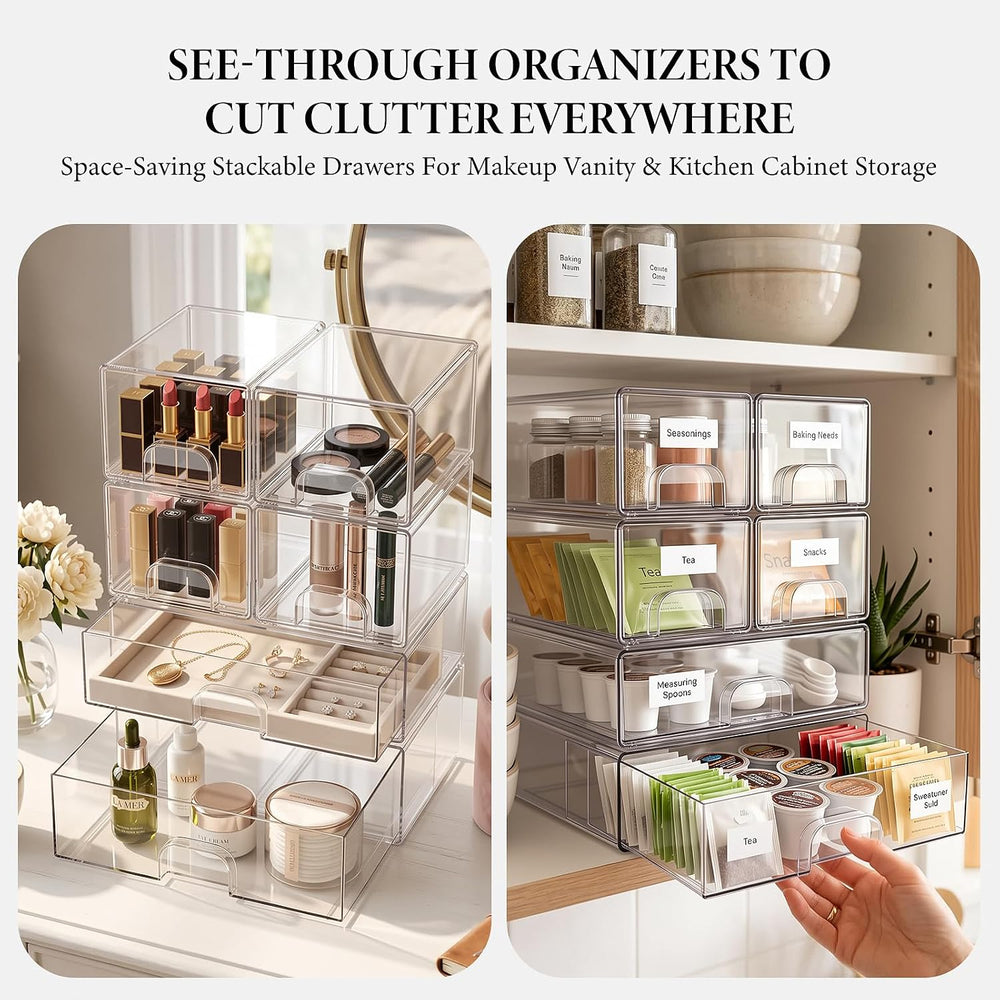 Clear Stackable Storage Drawers Set of 5 Bathroom Makeup Organizer Bins