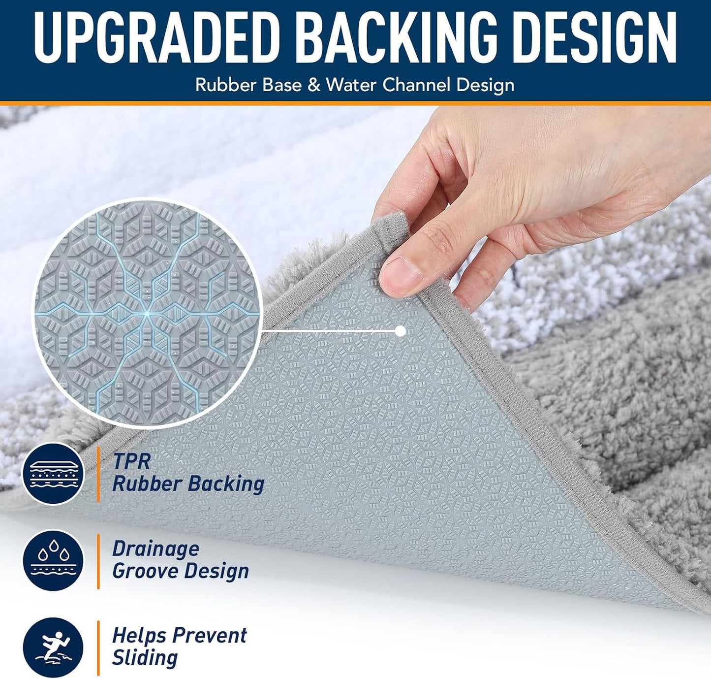 XIYUNTE Thick Bathroom Rug - 24x16 Extra Soft Gray and White Microfiber Bath Rugs, Quick Dry Super Absorbent Rubber Backing, Non Slip Washable Bath Mat for Floor Tub Shower