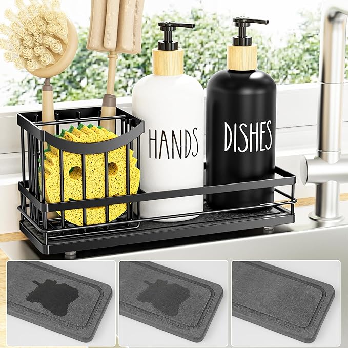 Moforoco Kitchen Dish Soap Dispenser Set, 16OZ Glass Bottle, Hand and Dish Soap by MOFOROCO