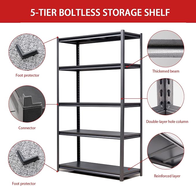 78" H Garage Shelving, Metal Storage Shelves, 3000LBS Heavy Duty Shelving - Image 3