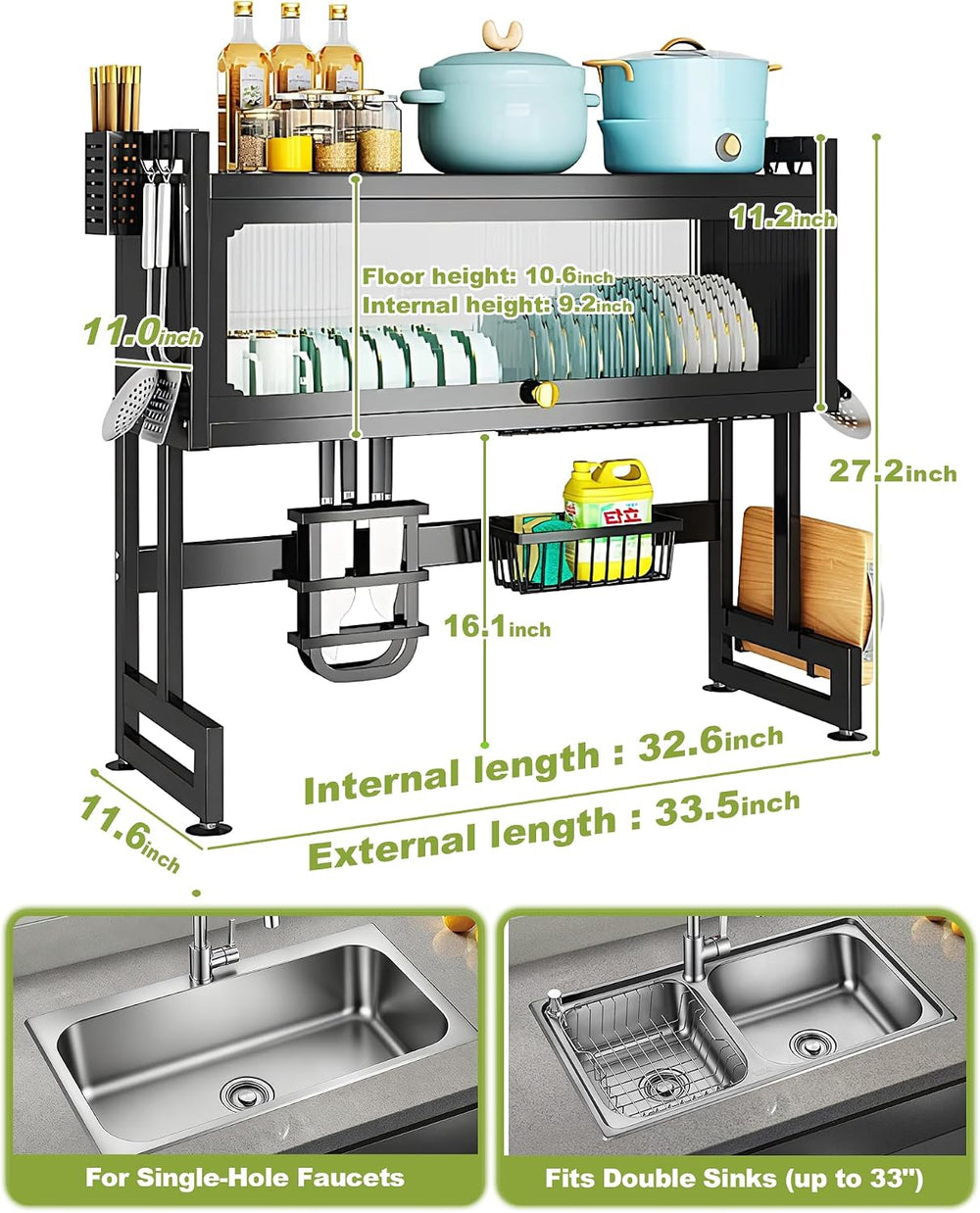 Over the Sink Dish Drying Rack with Cover 2 - Tier Large Dish Drainer Racks f...