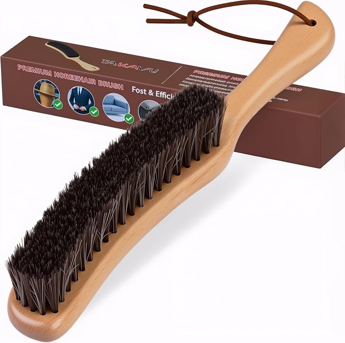 Lint Brush for Clothes with 100% Soft Horse Hair Bristle, Large Beech Wood by TAKAVU