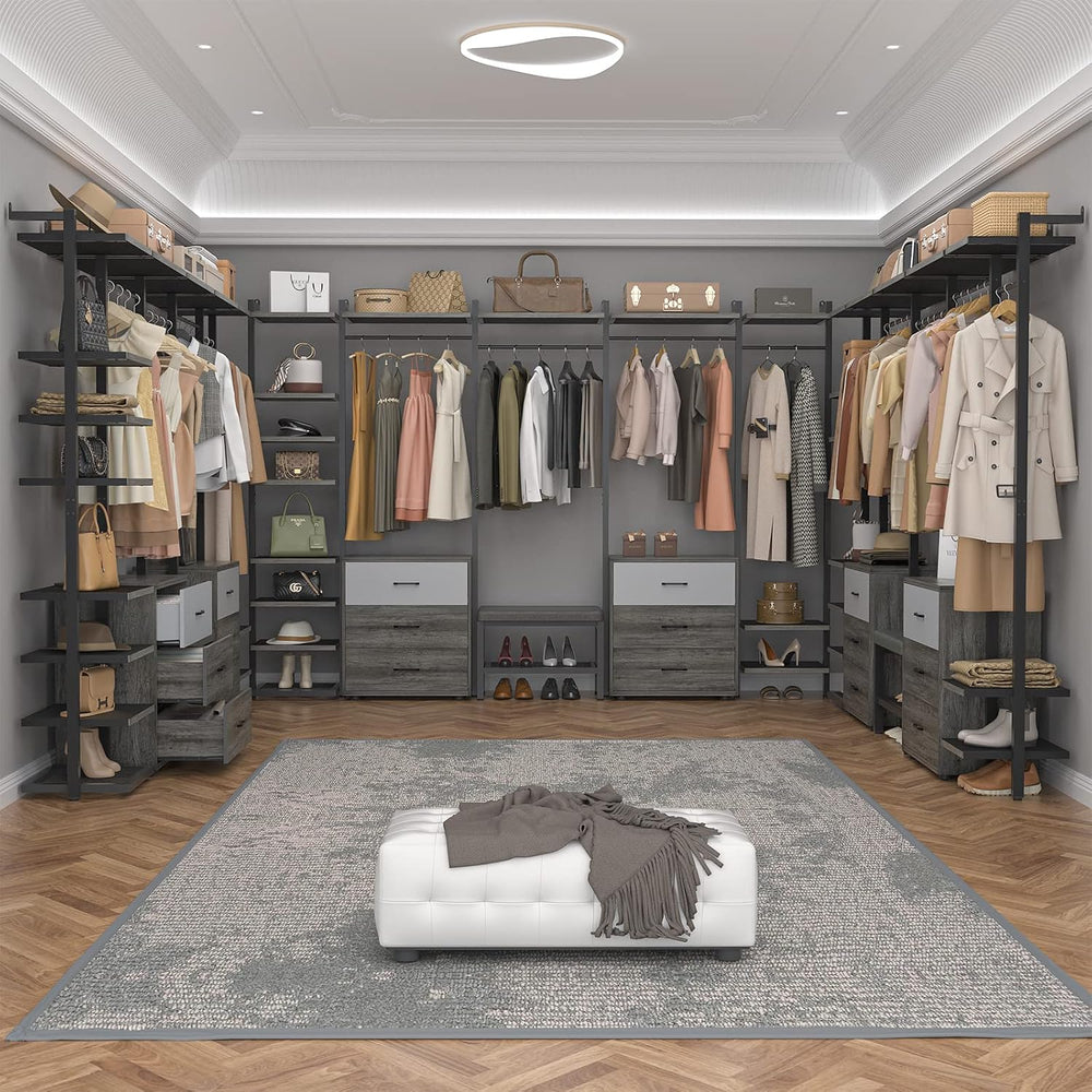 Aheaplus Wall Mounted Closet System, Closet Organizer with 6-Drawers & Rods