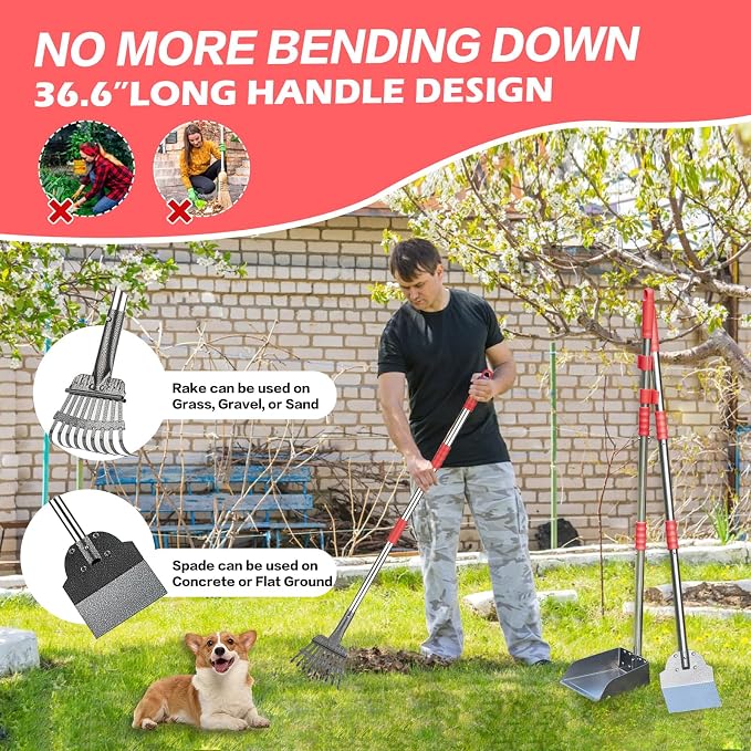 Pooper Scooper Set, Dog Poop Tray and Rake Set - Image 6