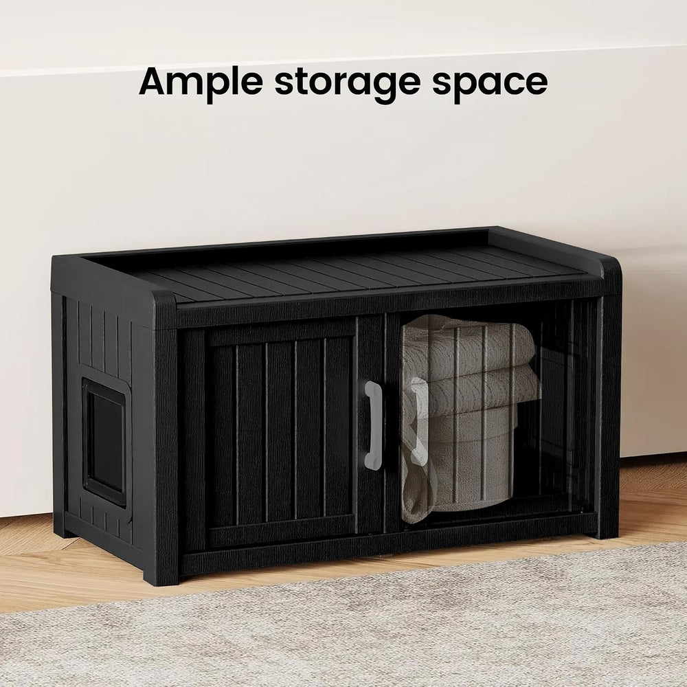 2 Doors Shoe Storage Bench with Cat Cabinet for Entryway, Hallway, Black