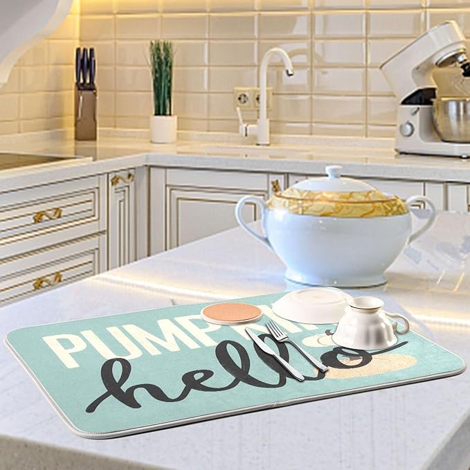 Hello Pumpkin Turquoise Fall Dish Drying Mat - Image 6