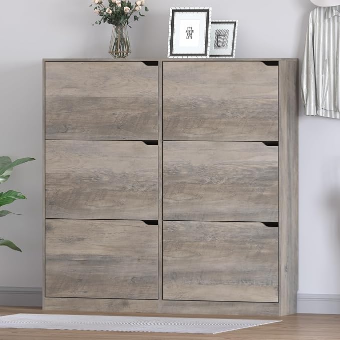 Shoe Cabinet with 6 Flip Drawers, Slim Narrow Shoe Storage Cabinet, - Image 3