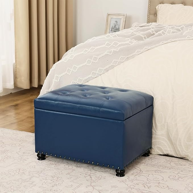 Joveco Faux Leather Storage Ottoman Bench Rectangle 24 Inch Foot Rest Ottomans - Image 6