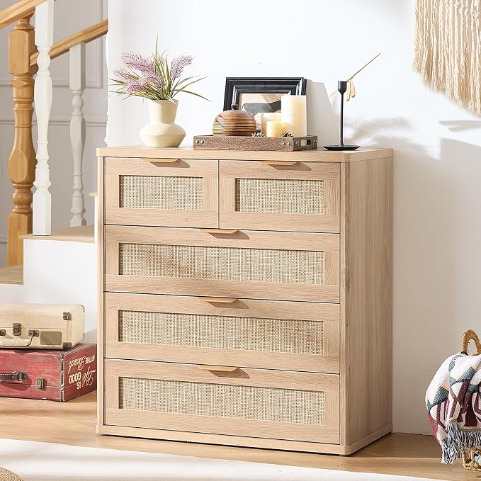LEYAOYAO Rattan Dresser for Bedroom Set of 2, 33.5" Tall Chest of Drawers - Image 8