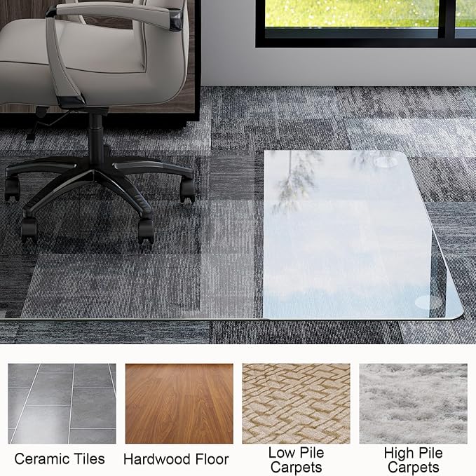 GLSLAND 54"x32" Tempered Glass Chair Mat Heavy-Duty Floor Protector - Image 6