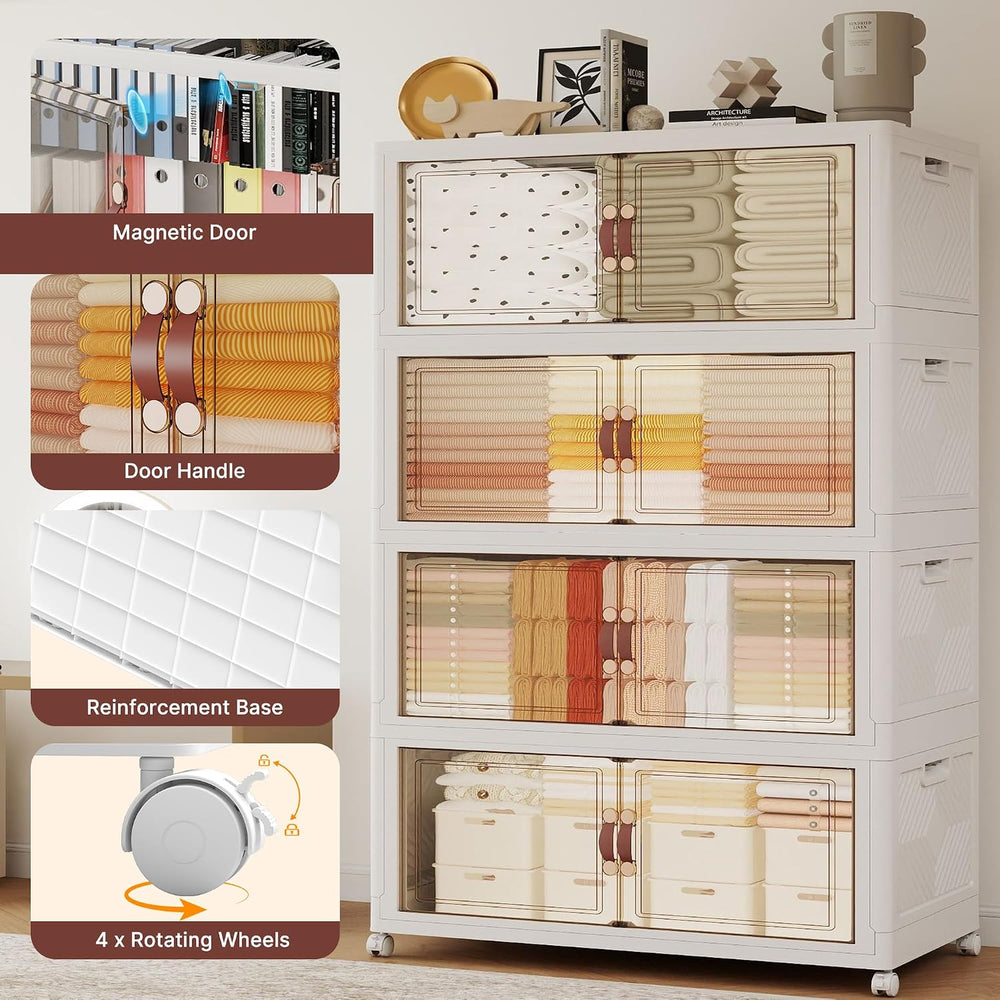 1136QT Extra Large Stackable Storage Bins with Lids & Wheels & Door,