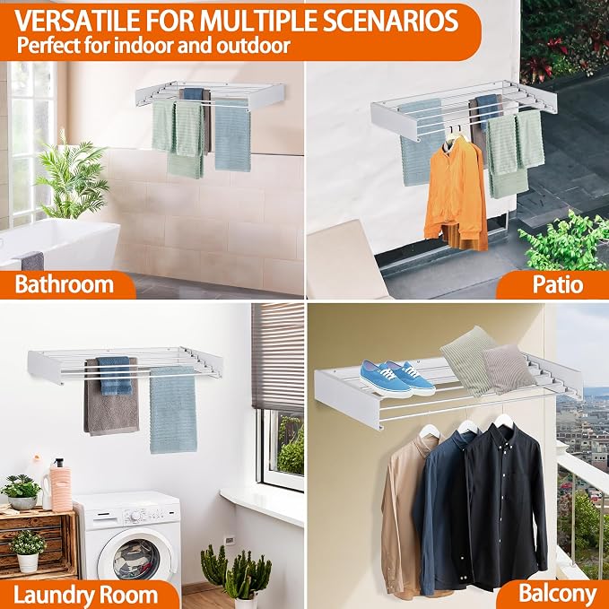 FOCHIER F Laundry Drying Rack Wall Mounted Clothes Drying Rack Collapsible - Image 7