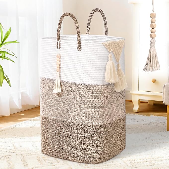 Woven Laundry Basket for Clothes, 65 L Large Rectangle Laundry Hampers by WENMER