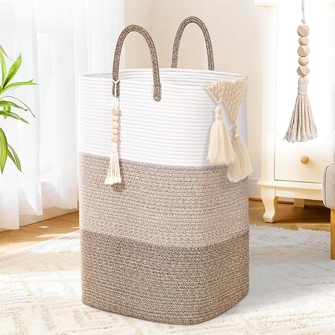 Woven Laundry Basket for Clothes, 100 L Large Rectangle Laundry Hampers by WENMER