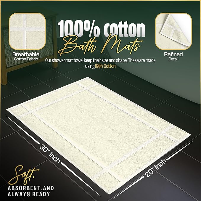 Pearl Linens Pack of 2 100% Cotton Bathmat 20x30 inches, Soft & Absorbent Quick - Image 2