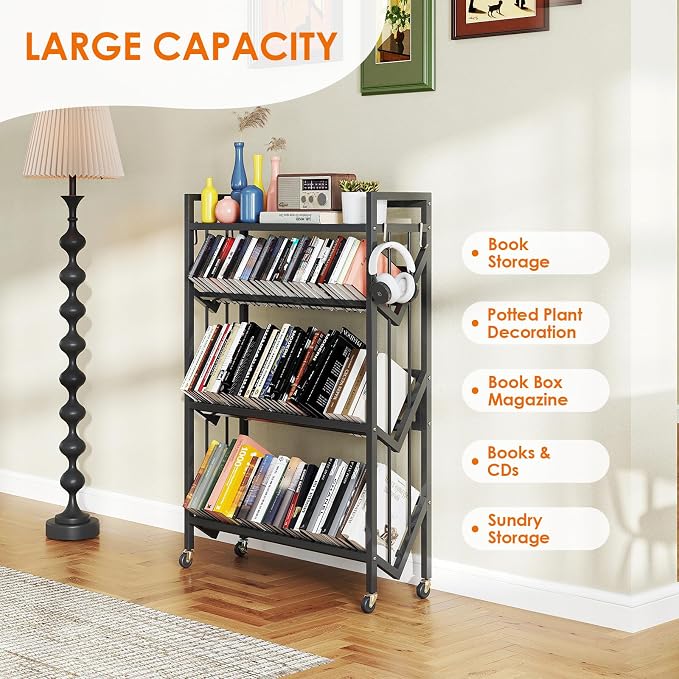 Book Carts 4 Tier 46.5x35.4x9.84 in Rolling Book Cart Large Capacity Bookshelf - Image 6